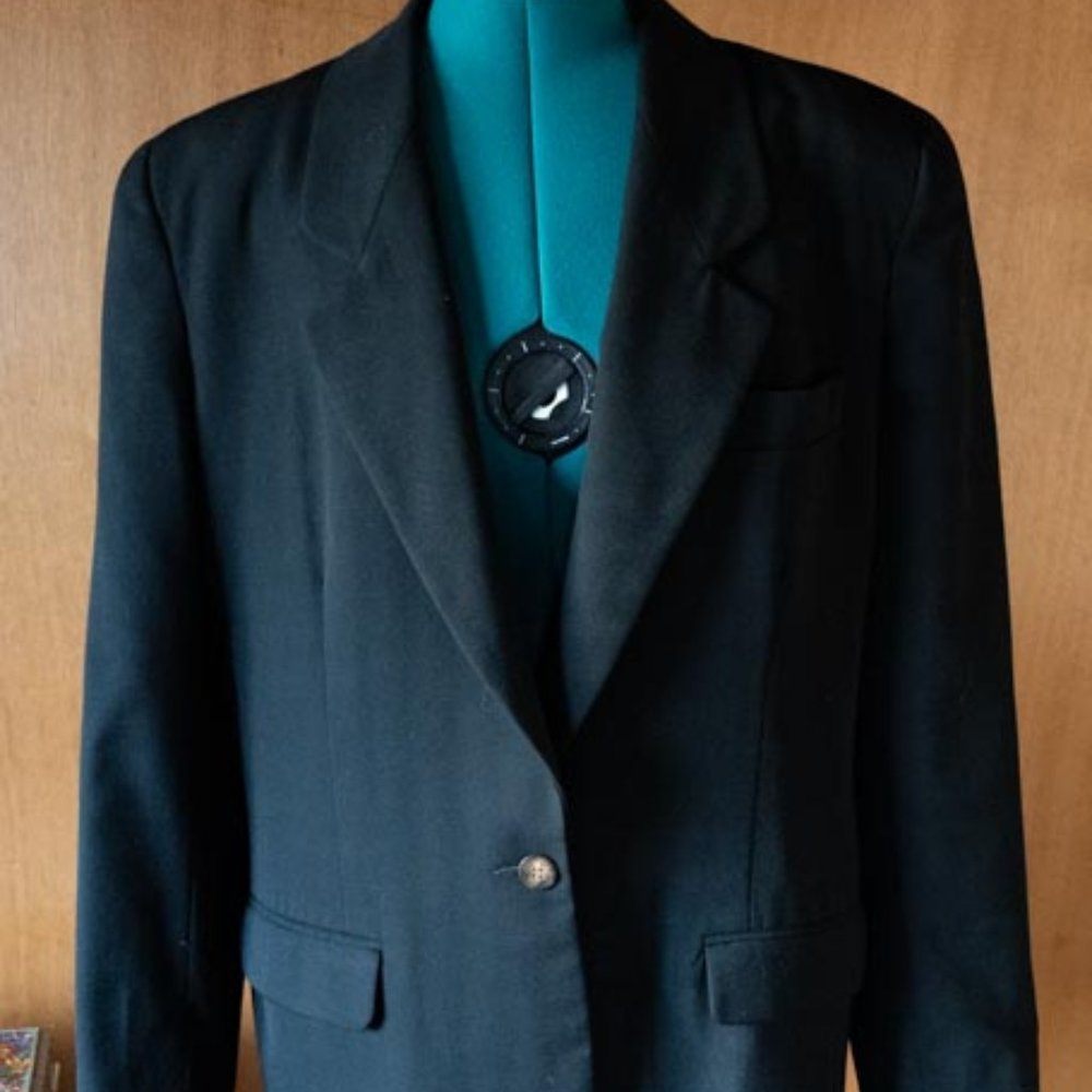 Land's End Direct Merchants Made in USA Black 100% Wool Blazer womens 14R